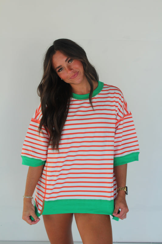 Orange Stripe Colorblock Tee