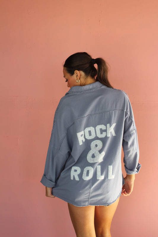 Grey Sequin Rock & Roll Button Down